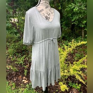 Beachsissi V-neck, drawstring waist, grey casual mini dress